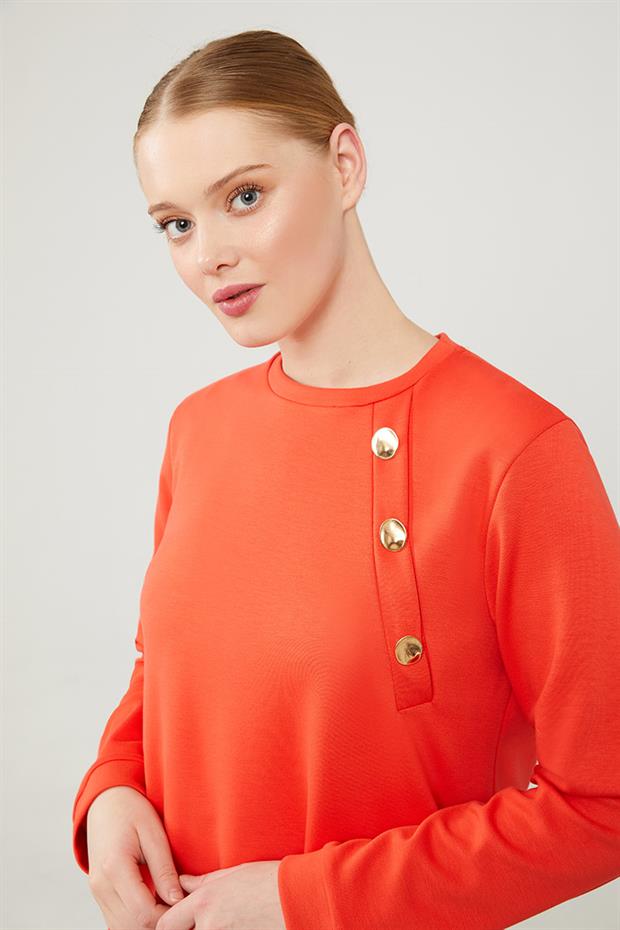 Oranj Bisiklet Yaka Düğme Detaylı Spor Takım