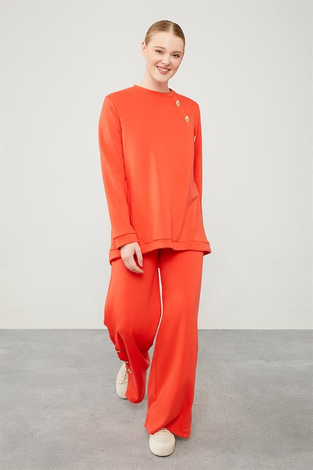 Oranj Bisiklet Yaka Düğme Detaylı Spor Takım
