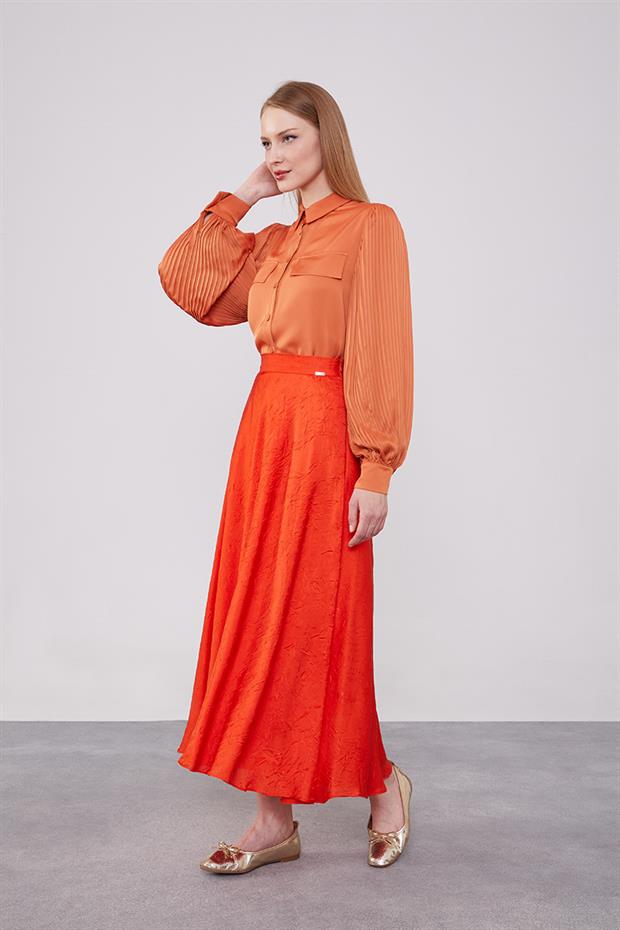 Oranj Kraş Saten Etek