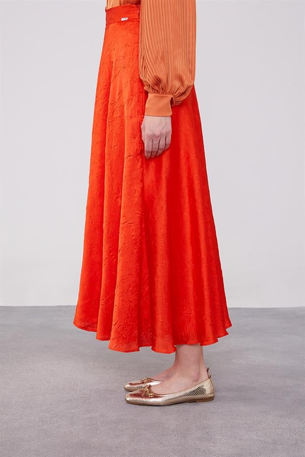 Oranj Kraş Saten Etek