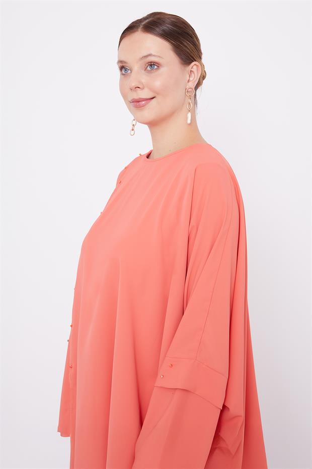 Oranj Taş İşlemeli Tunik Takım