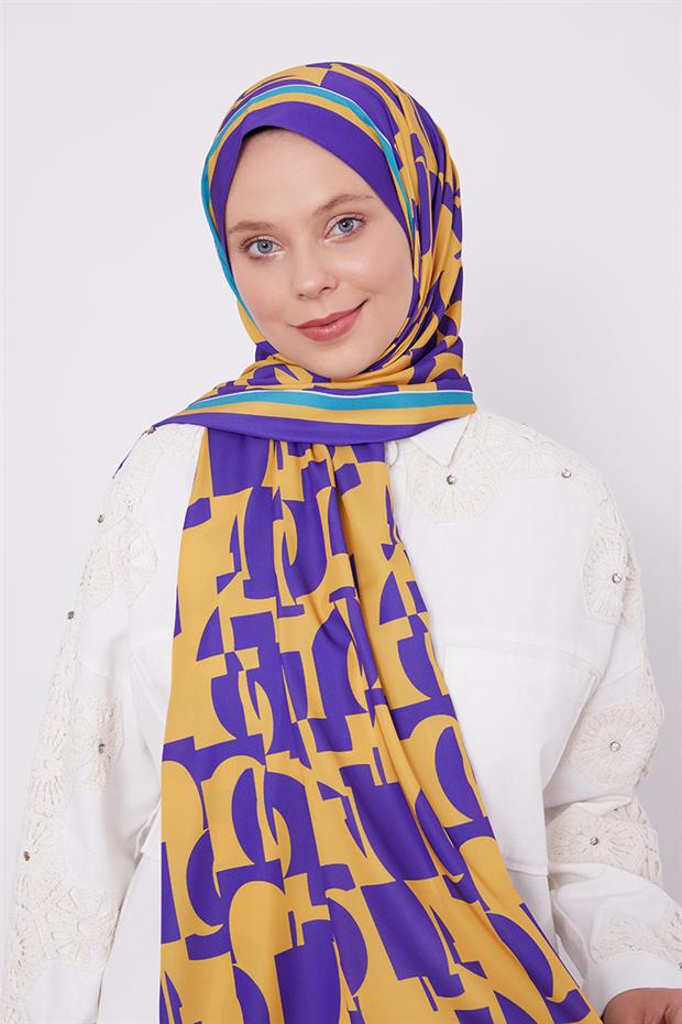 Patlıcan Moru Soyut Desen Club Şal