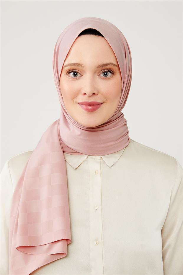 Pembe Dama Desen Jakarlı Elegance Şal