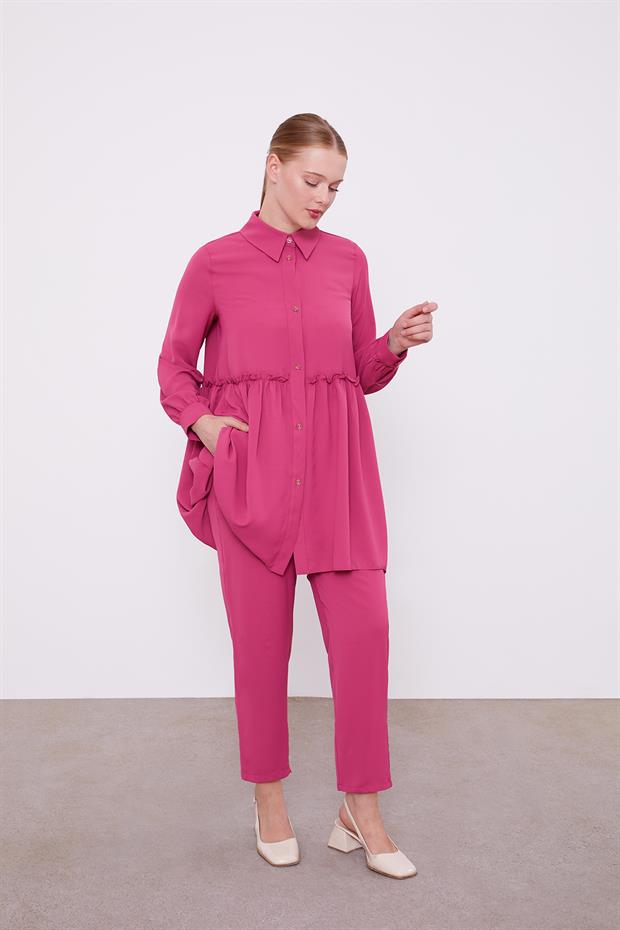 Pembe Pile Detaylı İkili Takım