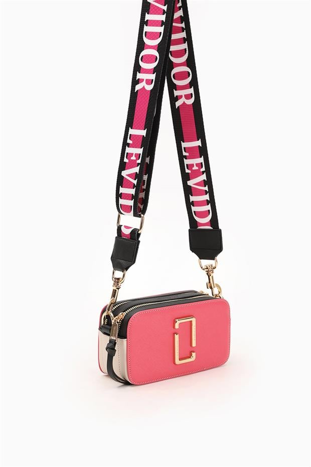 Pembe-Siyah-Krem Bölmeli Omuz Çantası