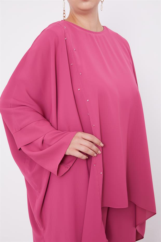 Pembe Taş İşlemeli Tunik Takım