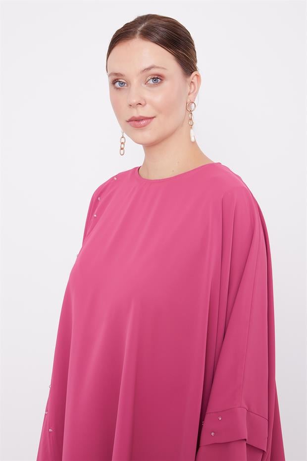 Pembe Taş İşlemeli Tunik Takım