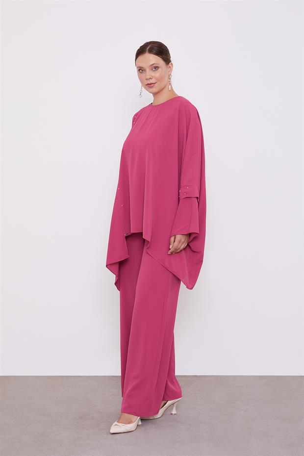 Pembe Taş İşlemeli Tunik Takım