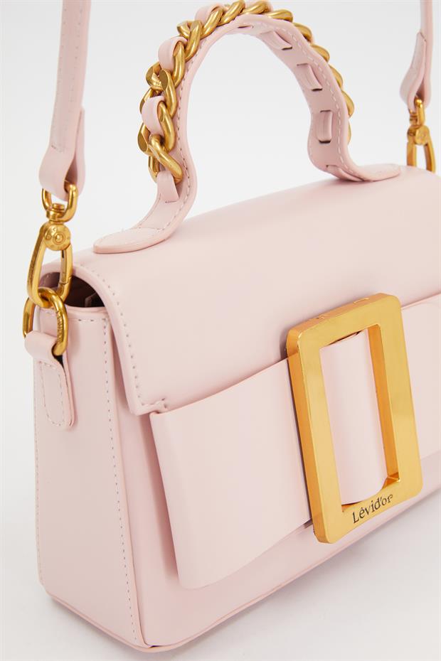 Pembe Zincir İşlemeli El Çantası