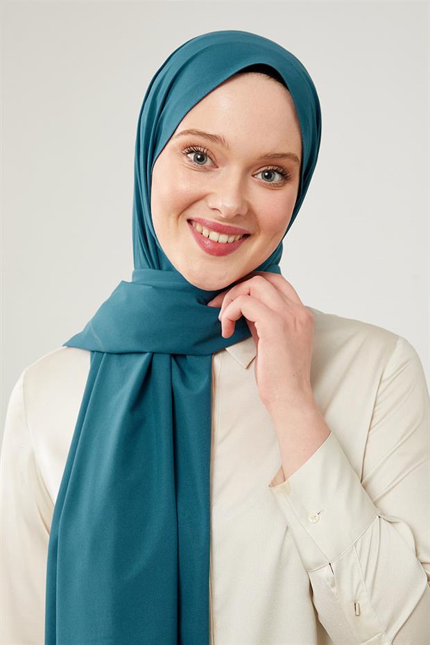 Petrol Mavi Düz Desen Elegance Şal