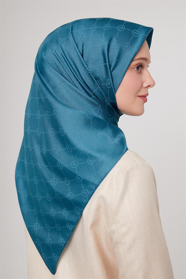 Petrol Mavi L Baskılı Kristal Jakarlı Eşarp