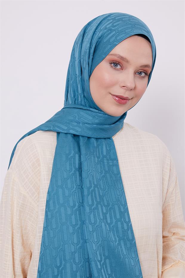 Petrol Yeşili Ataç Desen Blue Jakar Şal