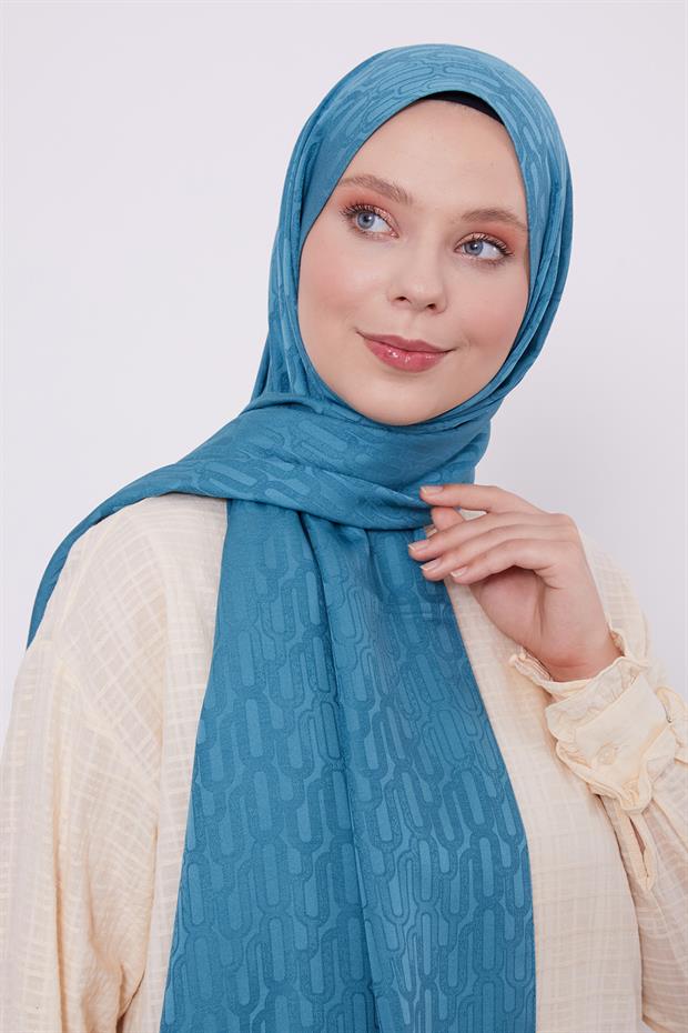 Petrol Yeşili Ataç Desen Blue Jakar Şal