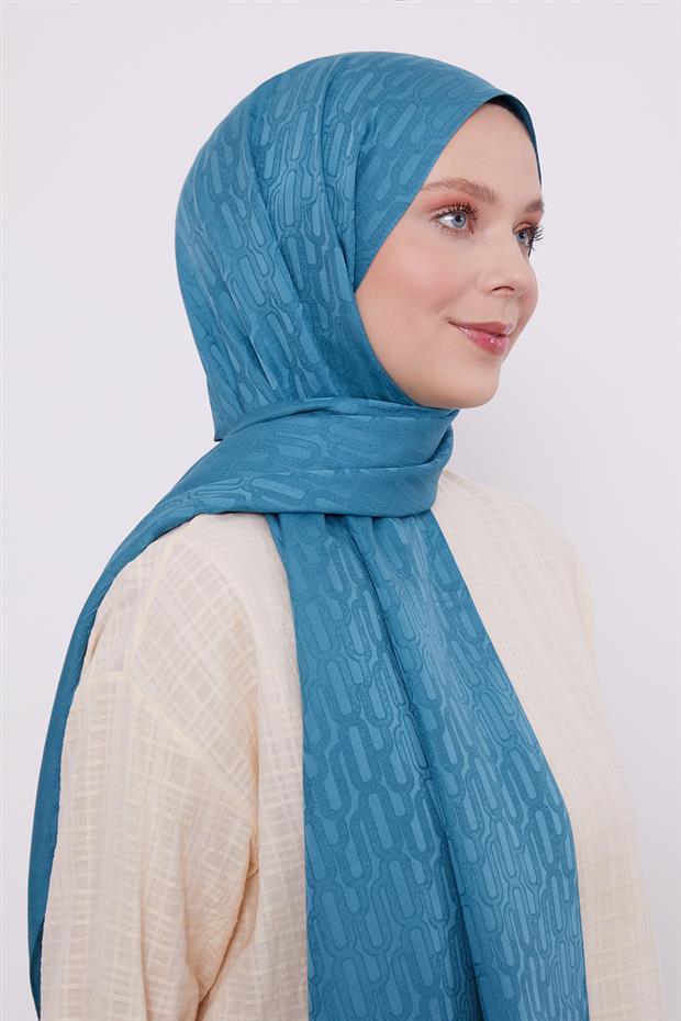 Petrol Yeşili Ataç Desen Blue Jakar Şal