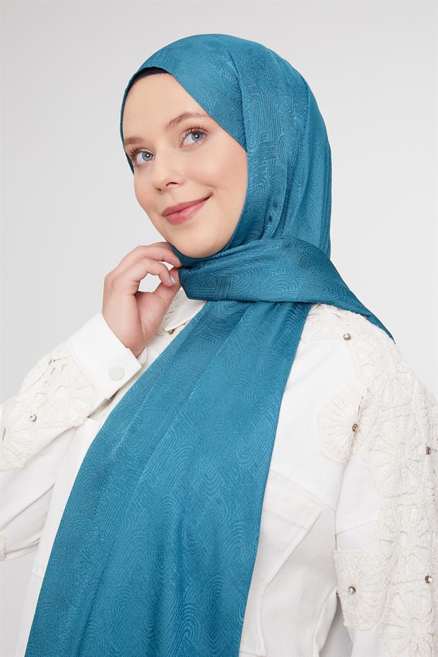 Petrol Yeşili Hologram Desen Jakarlı Janjan Şal