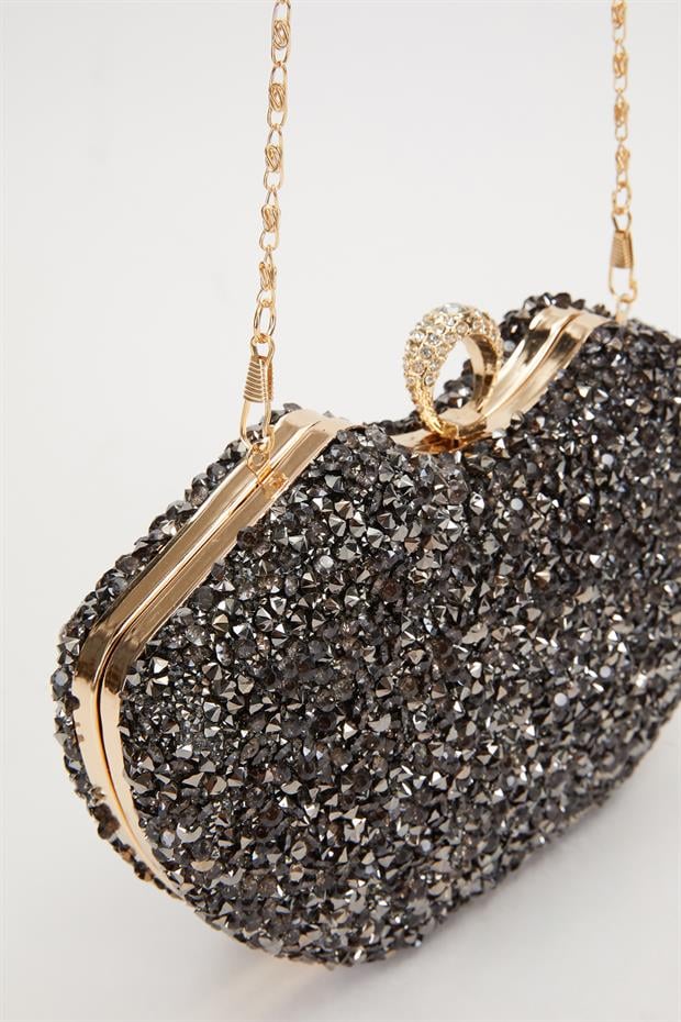 Platin Metal Askılı Abiye Çanta