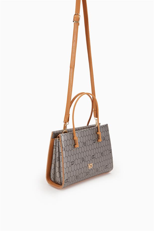 Platin Petek Baskılı Üç Gözlü El Çantası