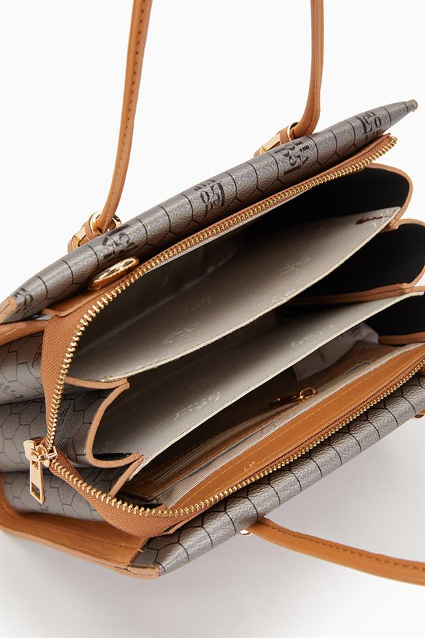 Platin Petek Baskılı Üç Gözlü El Çantası