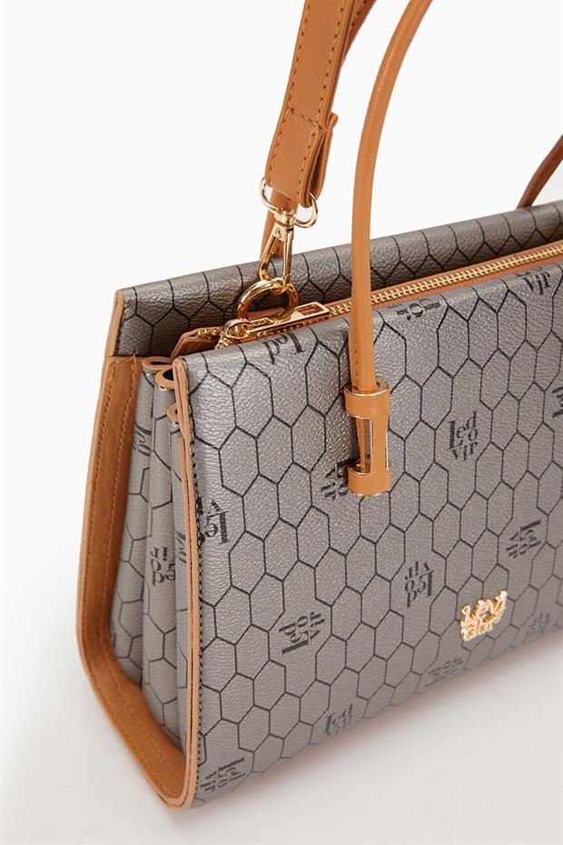 Platin Petek Baskılı Üç Gözlü El Çantası