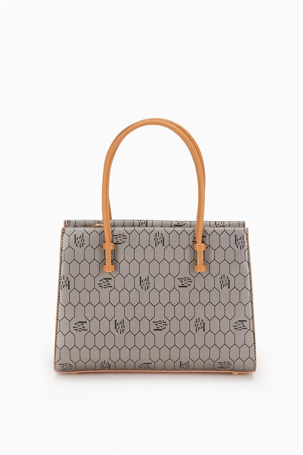 Platin Petek Baskılı Üç Gözlü El Çantası