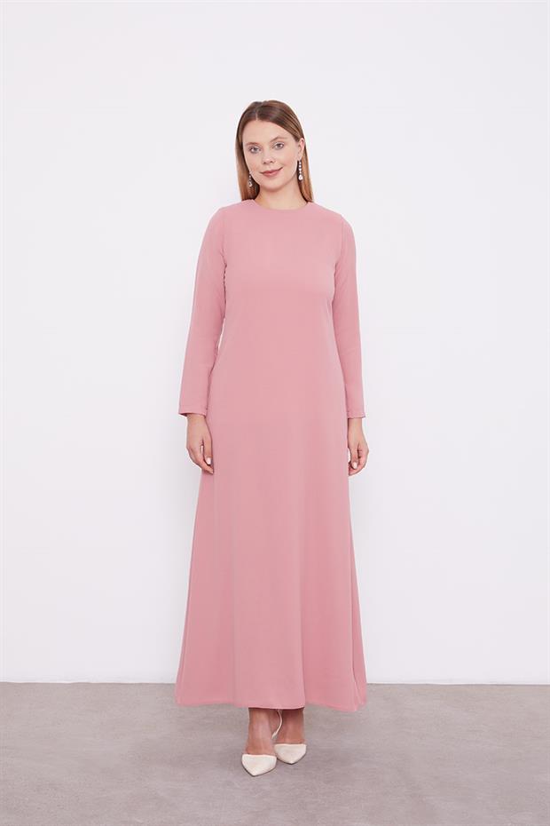 Pudra Abaya Üstü Garnili Asimetrik Etek Ucu Ferace