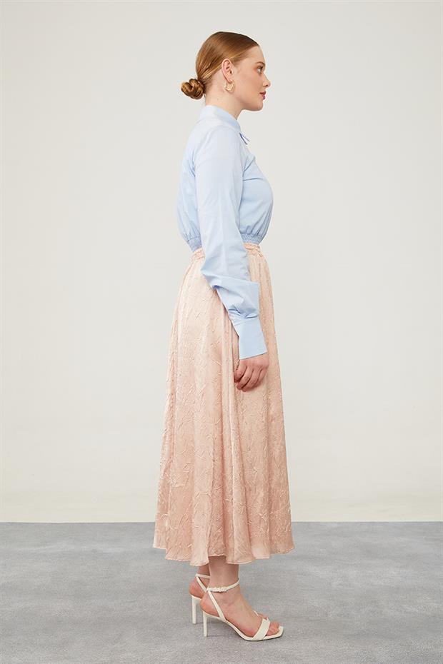 Pudra Beli Lastikli Saten Etek