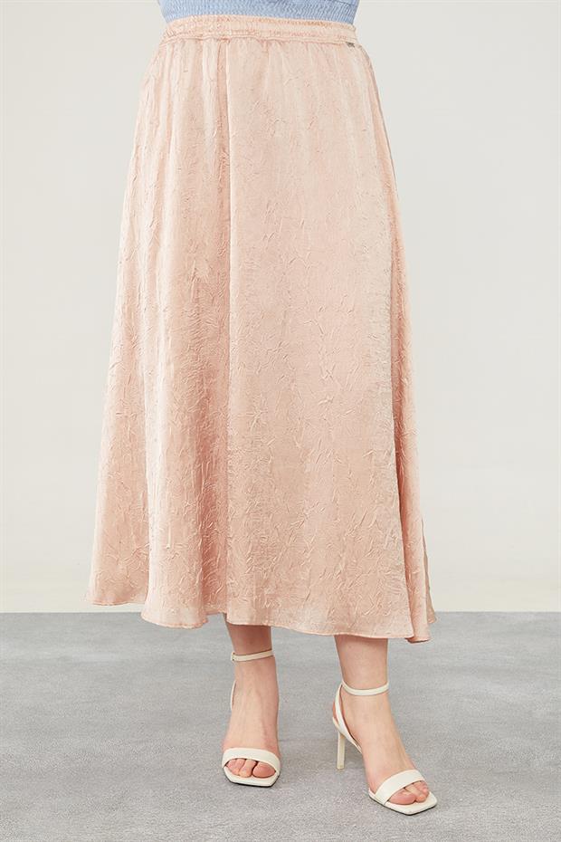 Pudra Beli Lastikli Saten Etek