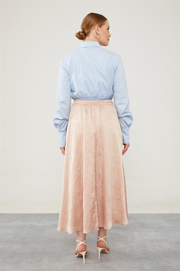 Pudra Beli Lastikli Saten Etek