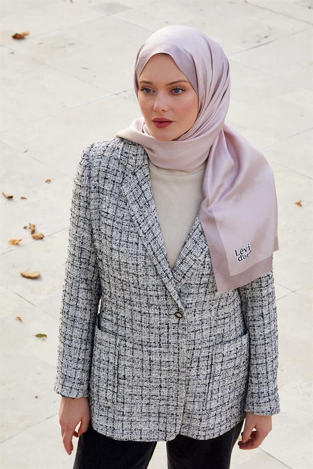 Pudra Petek Desen Monogram İpek Şal