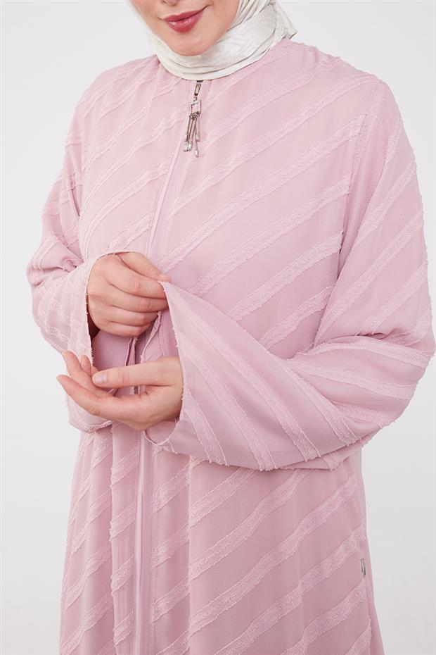 Pudra Sim Şeritli Fermuarlı Ferace