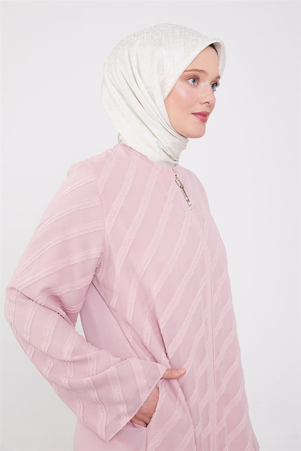 Pudra Sim Şeritli Fermuarlı Ferace