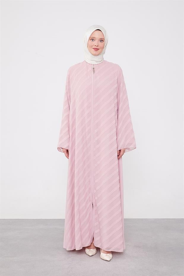 Pudra Sim Şeritli Fermuarlı Ferace