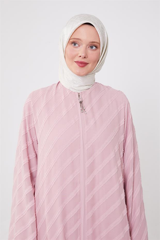 Pudra Sim Şeritli Fermuarlı Ferace