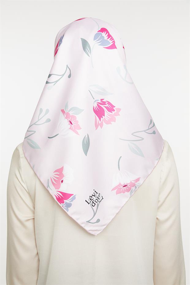 Pudra Çiçekli Trend Twill Eşarp