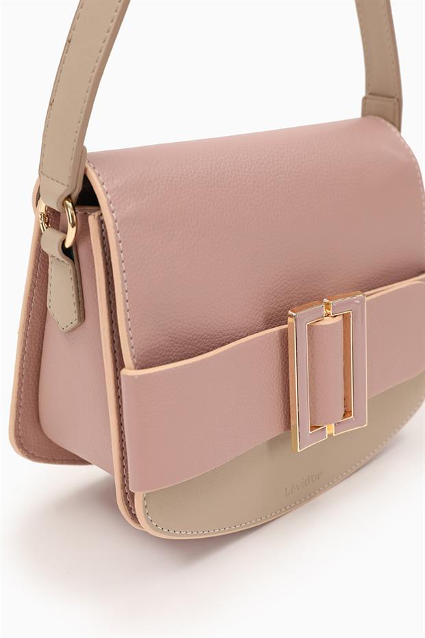 Pudra - Vizon Toka Tasarımlı Omuz Çantası