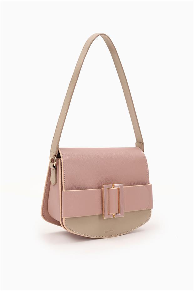 Pudra - Vizon Toka Tasarımlı Omuz Çantası