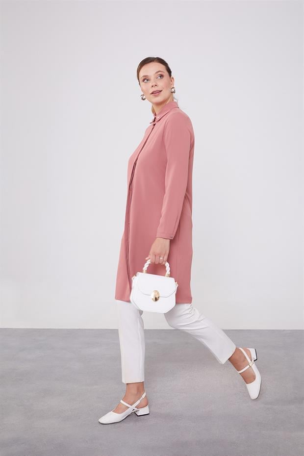 Pudra Yaka Taş Detaylı Tunik