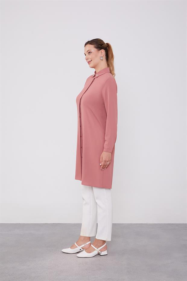Pudra Yaka Taş Detaylı Tunik