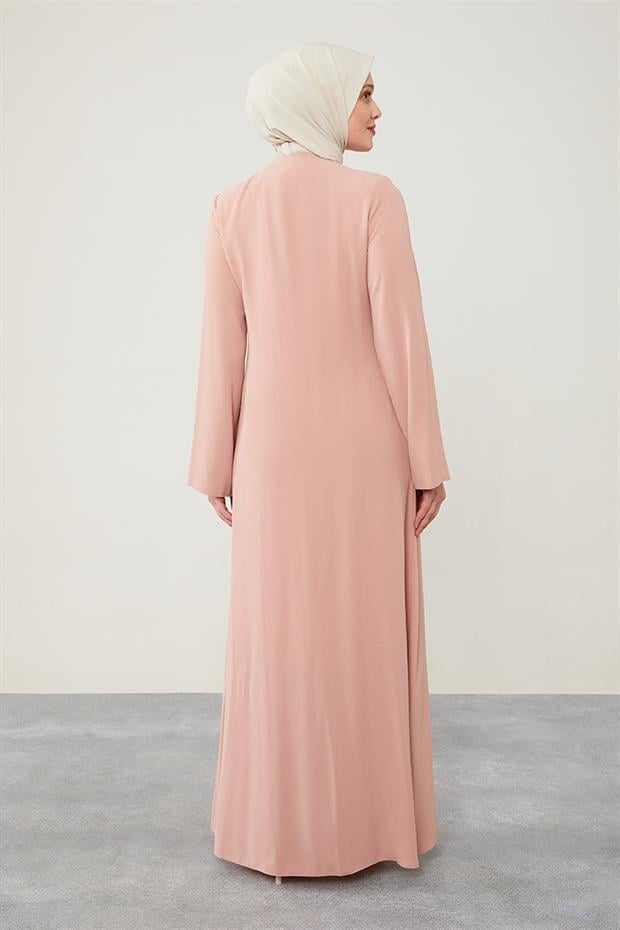 Pudra Yanları İp Bağlamalı Taş İşlemeli Ferace