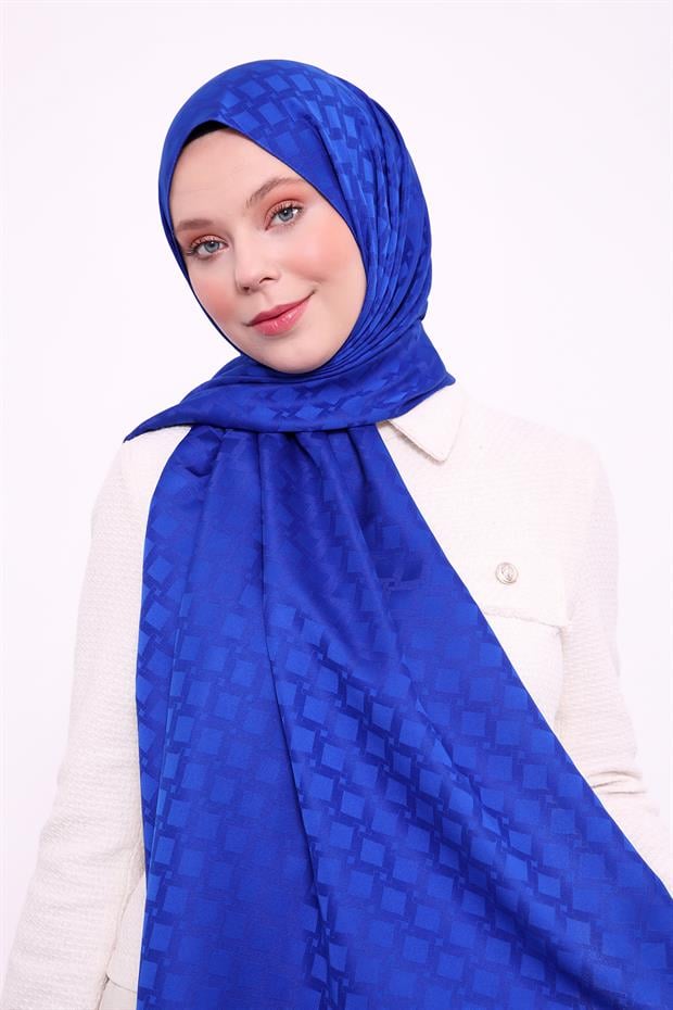 Saks Baklava Desen Blue Jakar Şal