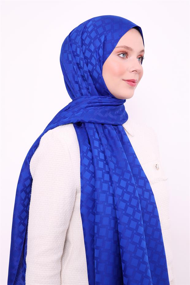 Saks Baklava Desen Blue Jakar Şal