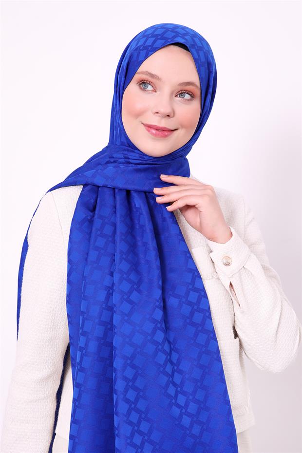Saks Baklava Desen Blue Jakar Şal