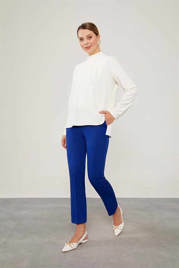 Saks Beli Lastikli Cep Detaylı Pantolon