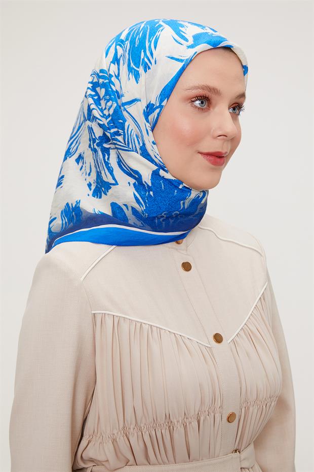 Saks Çiçek Soyut Desen Modal İpek Eşarp