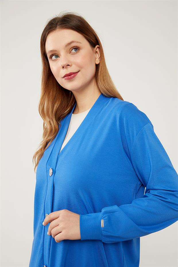 Saks Düğme Kapamalı Hırkalı Etek Takım