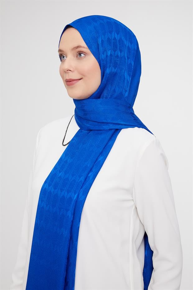 Saks Geometrik Desen Jakarlı Janjan Şal