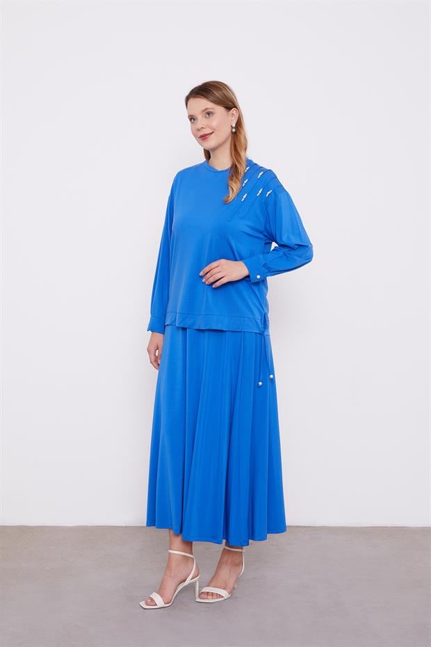 Saks İnci Detaylı Etekli Takım