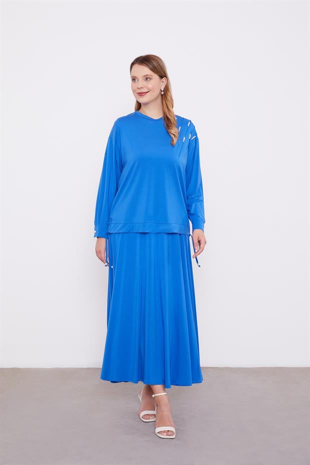 Saks İnci Detaylı Etekli Takım