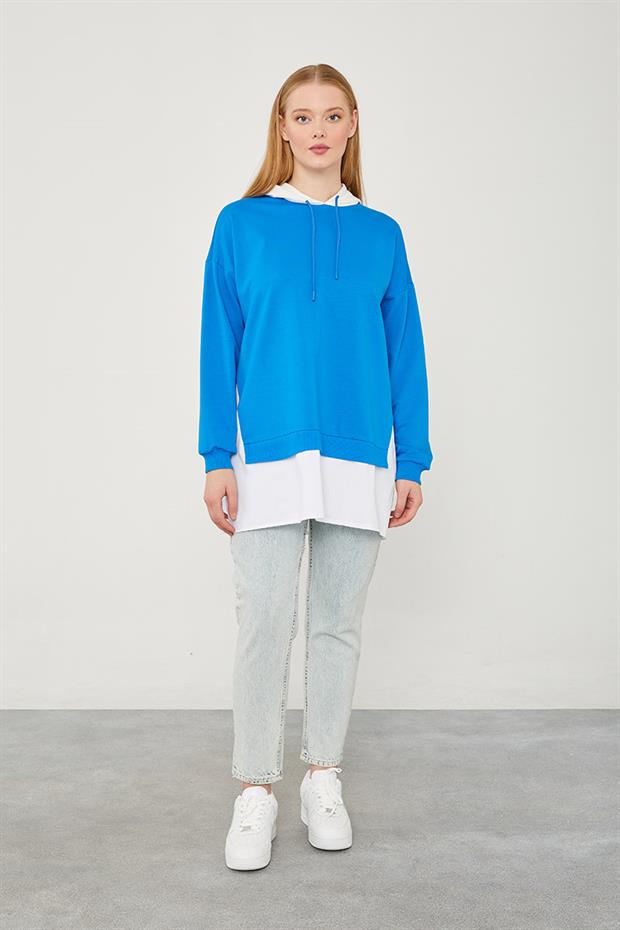 Saks Kapuşonlu Gömlek Detaylı Sweat