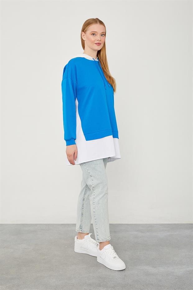 Saks Kapuşonlu Gömlek Detaylı Sweat